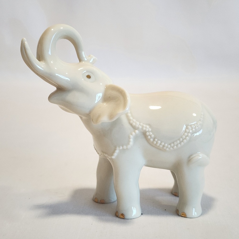 Lenox Ivory Porcelain Elephant Figurine Trunk Up Good Luck Gold Accents 3.5 in